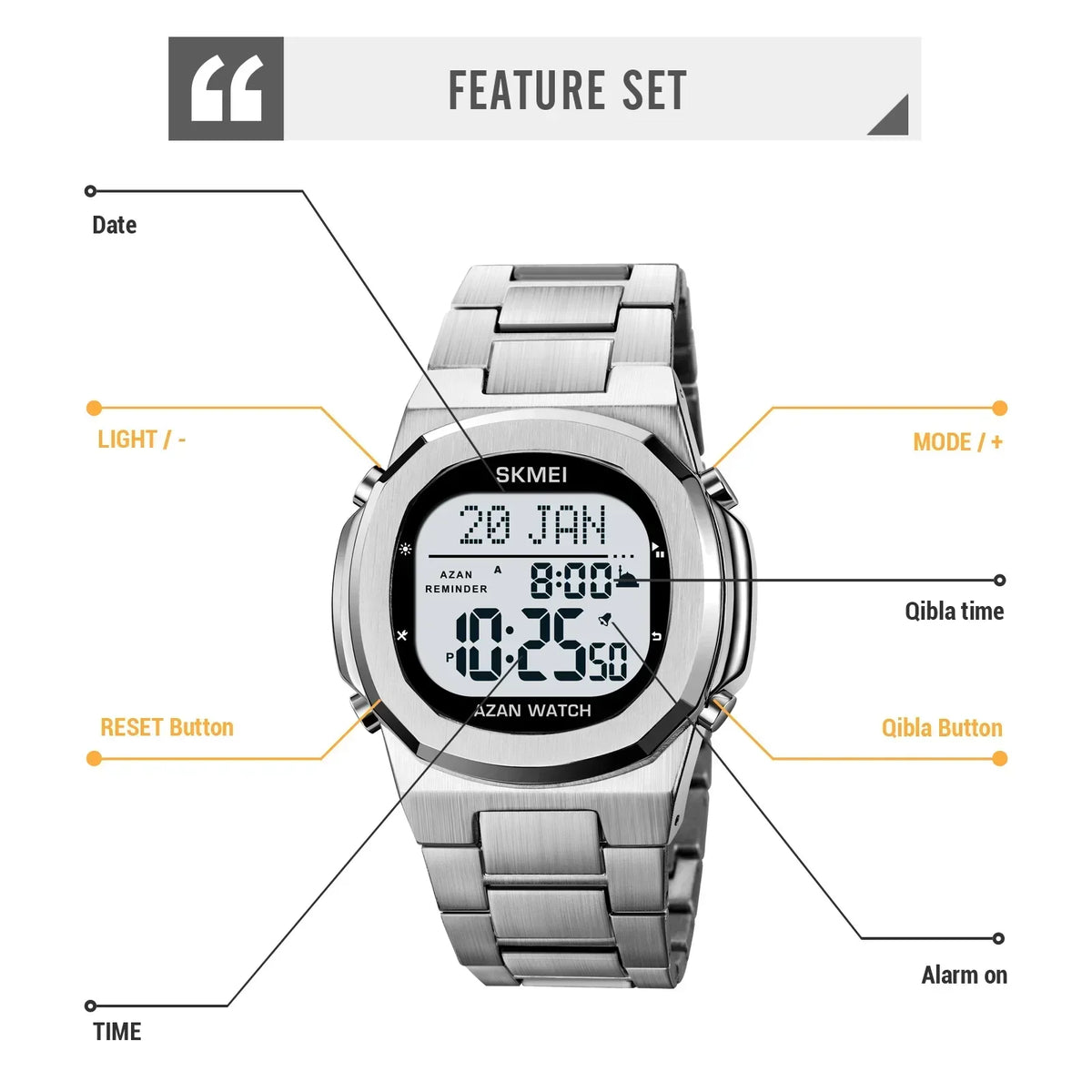 Islamic Watch - SKMEI Fashion Sport Waterproof Steel Electronic Men's Wrist Watch
