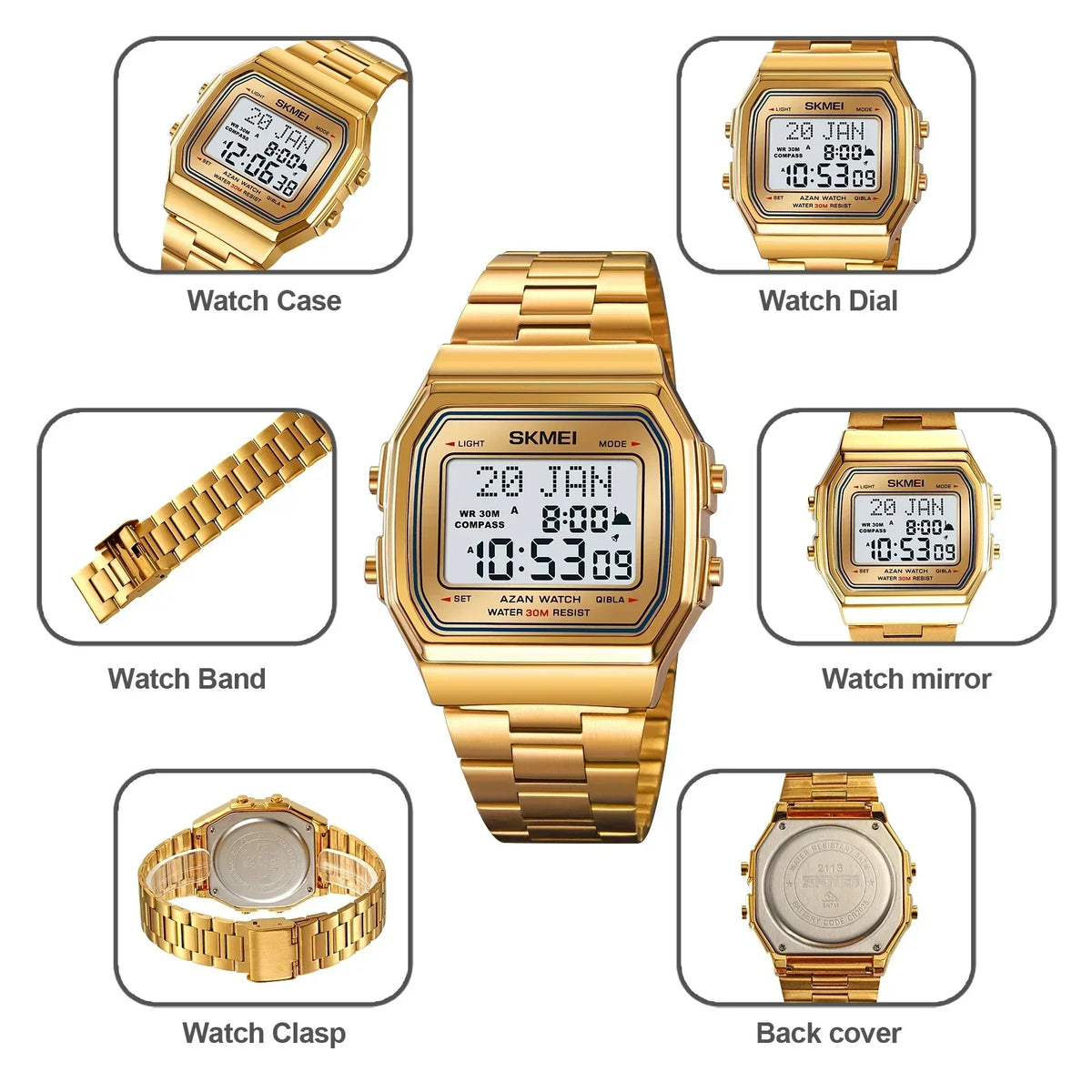 Islamic Watch: SKMEI 2113 Mens Prayer Azan Compass Alarm Wristwatch