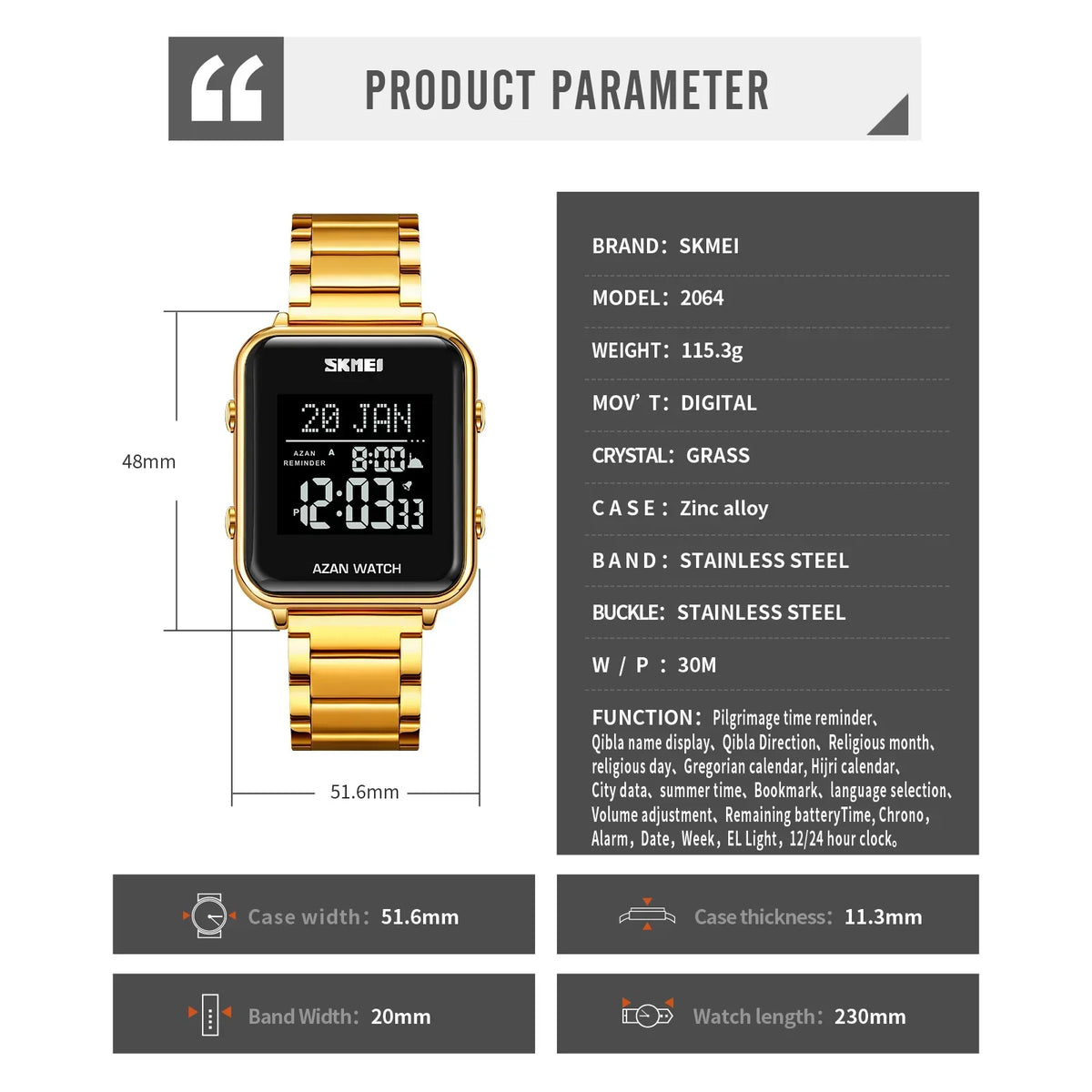 Islamic Watch - SKMEI Light Display Muslim Azan Digital Watch
