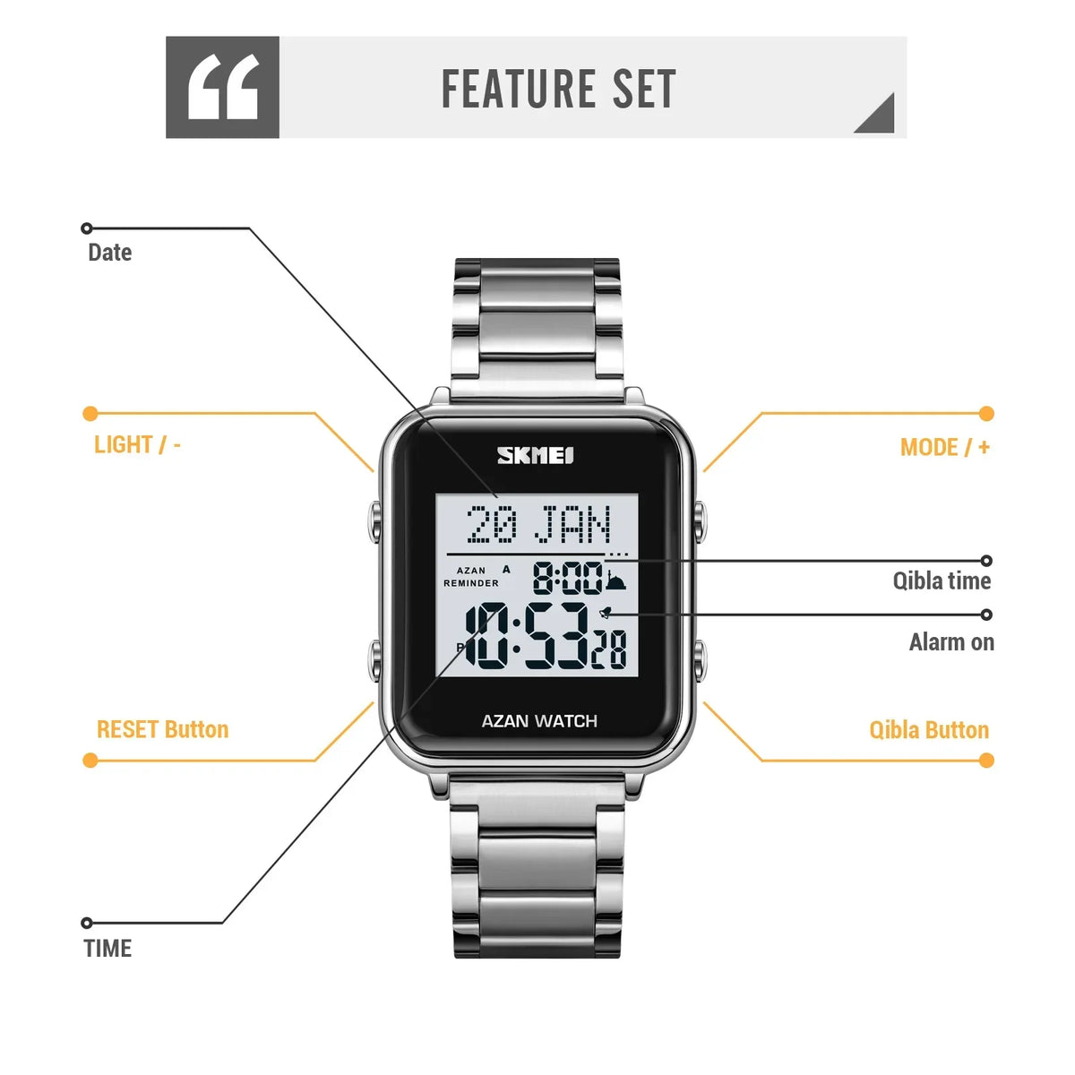 Islamic Watch - SKMEI Light Display Muslim Azan Digital Watch
