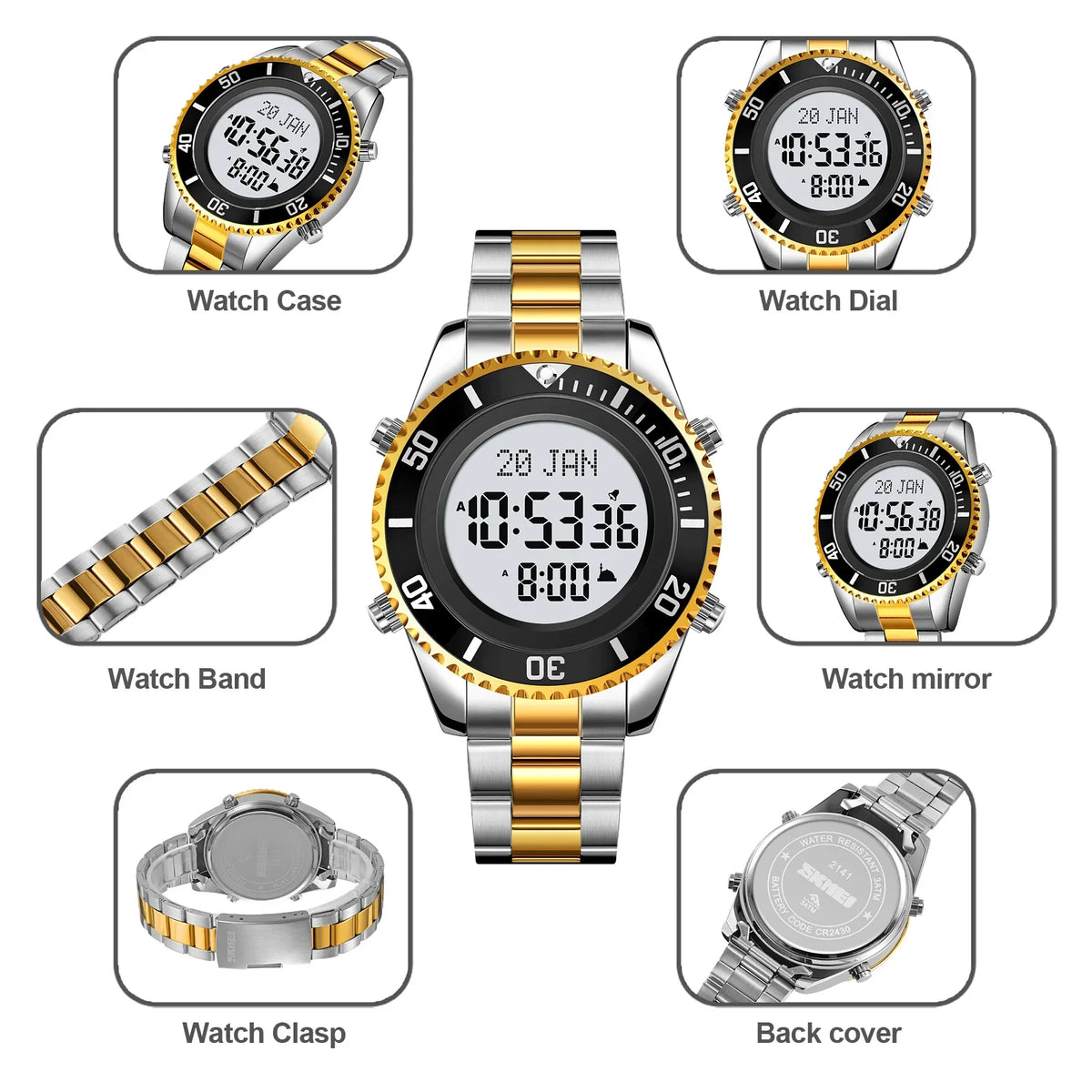 Islamic Watch: SKMEI 2141 Stainless Steel Digital Wristwatch